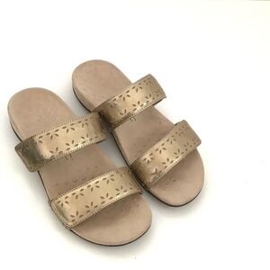 Vionic Randi Orthotic Comfort Slide Sandals Leather Metallic Gold Size 7